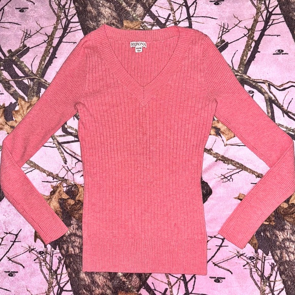 y2k style v neck coral knit sweater - Picture 1 of 5